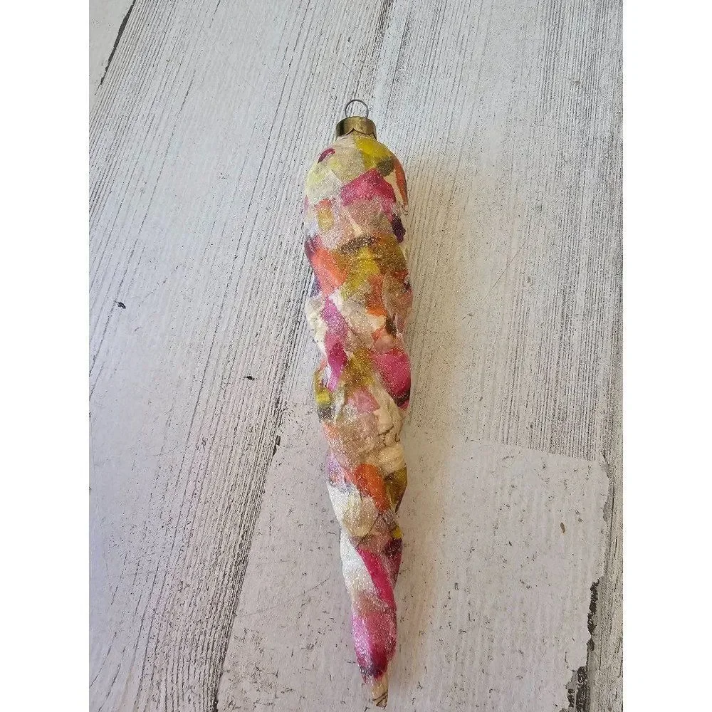 Watercolor orange pink icicle glass‎ ornament